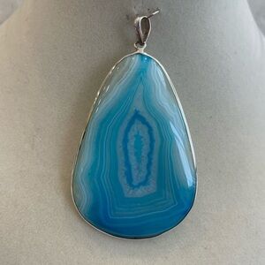 2.5” Blue dragon vein agate pendant with silver. New